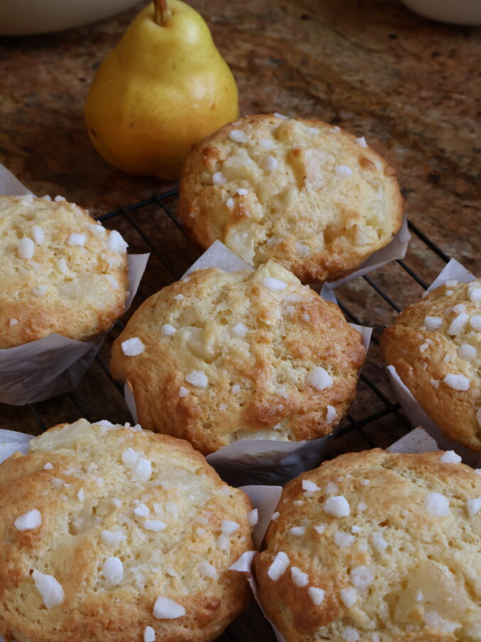 pear muffins on rack