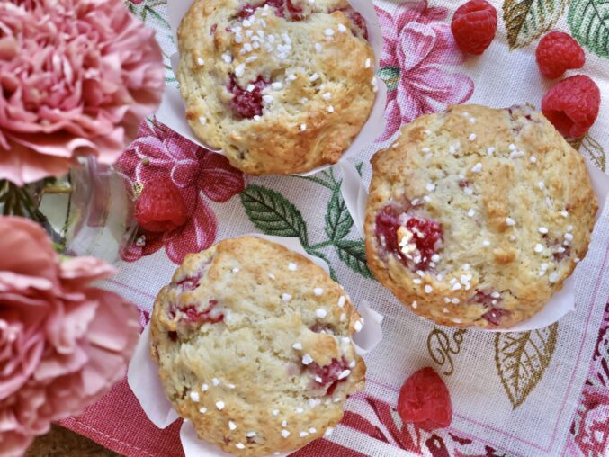 raspberry muffins with flowers
