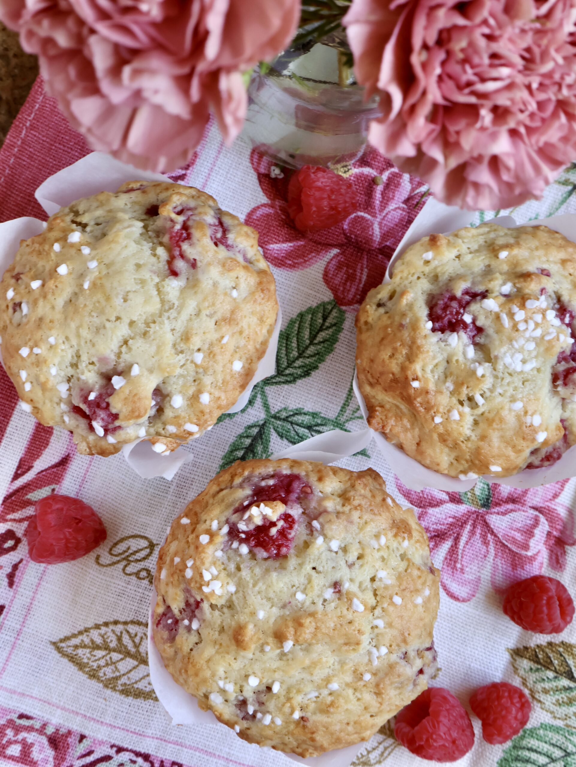 raspberry muffins overhead hero shot