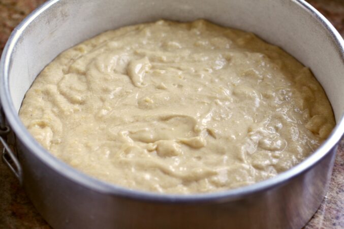 cake batter in pan