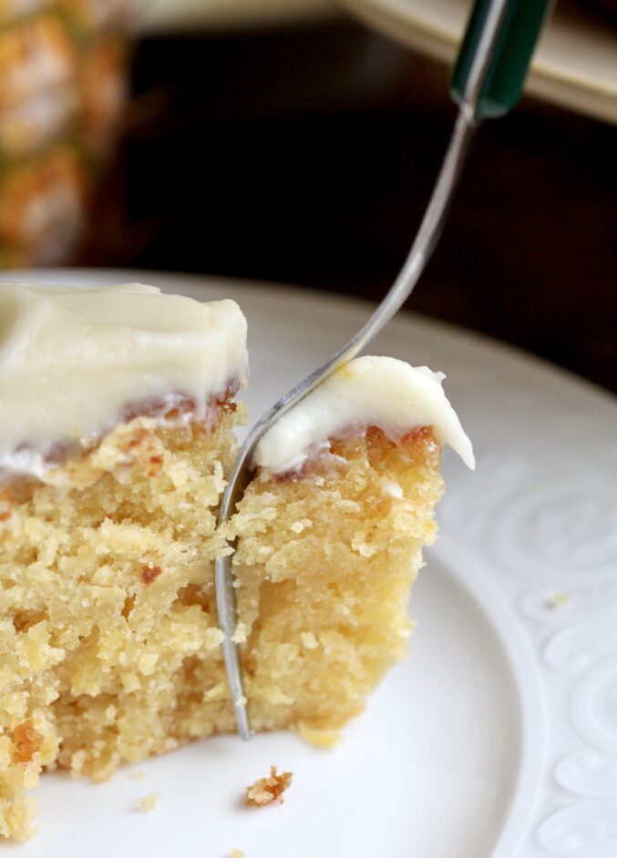 forkful of cake with frosting