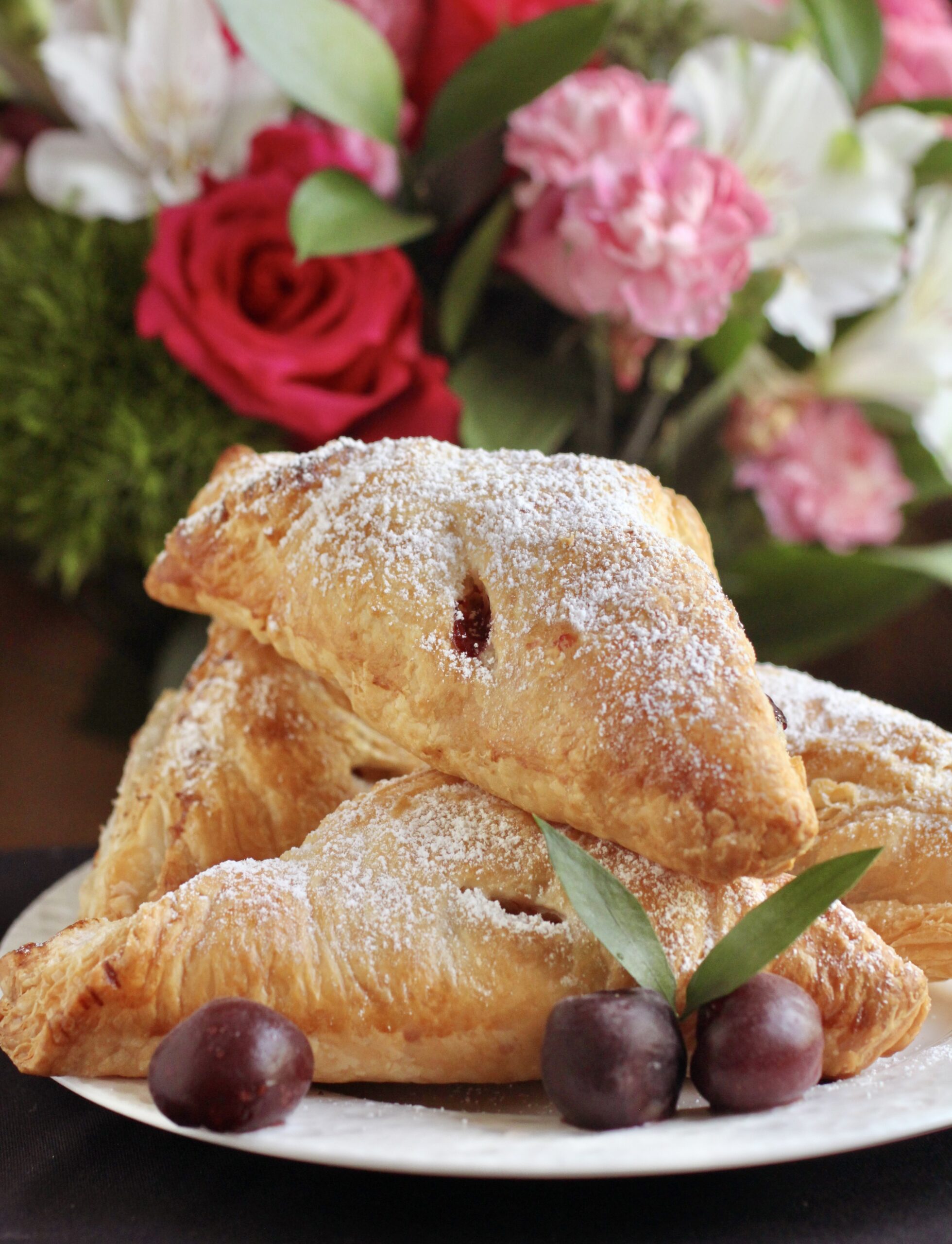 Cherry turnovers with flowers