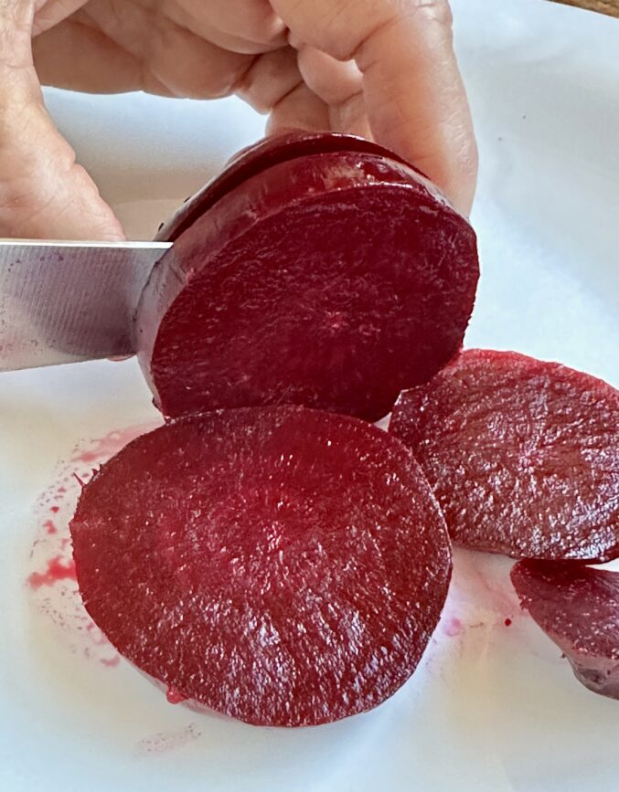 slicing beetroot