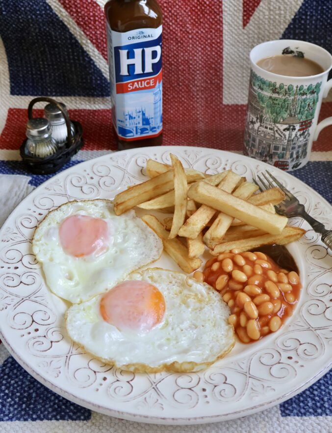 eggs, beans and chips