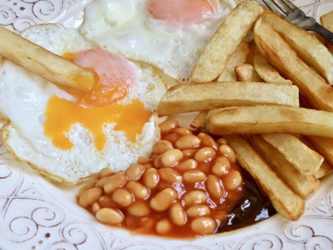 egg and chips and beans