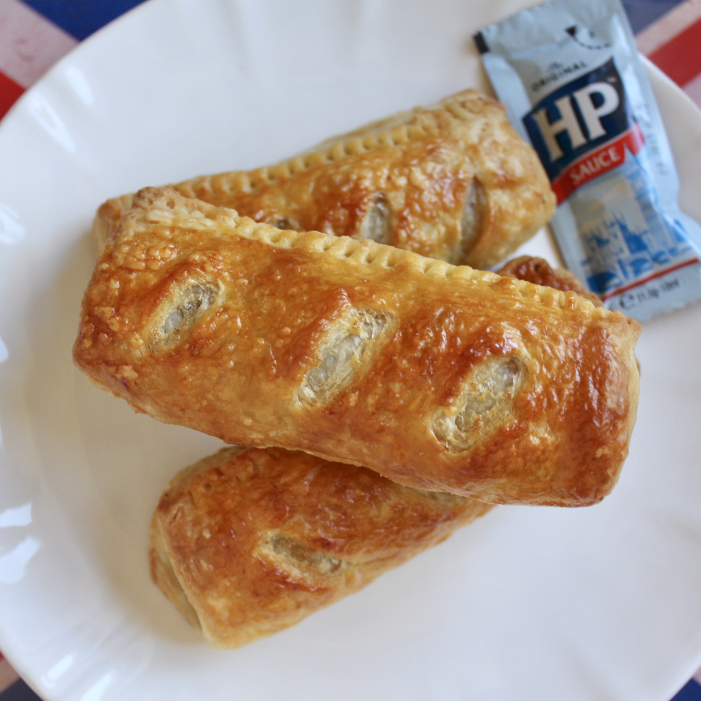 sausage rolls and HP Sauce