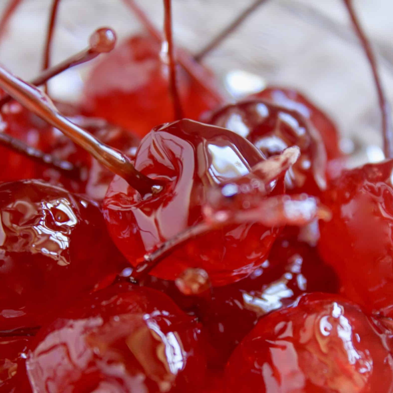 homemade candied cherries (glacé cherries) in a bowl