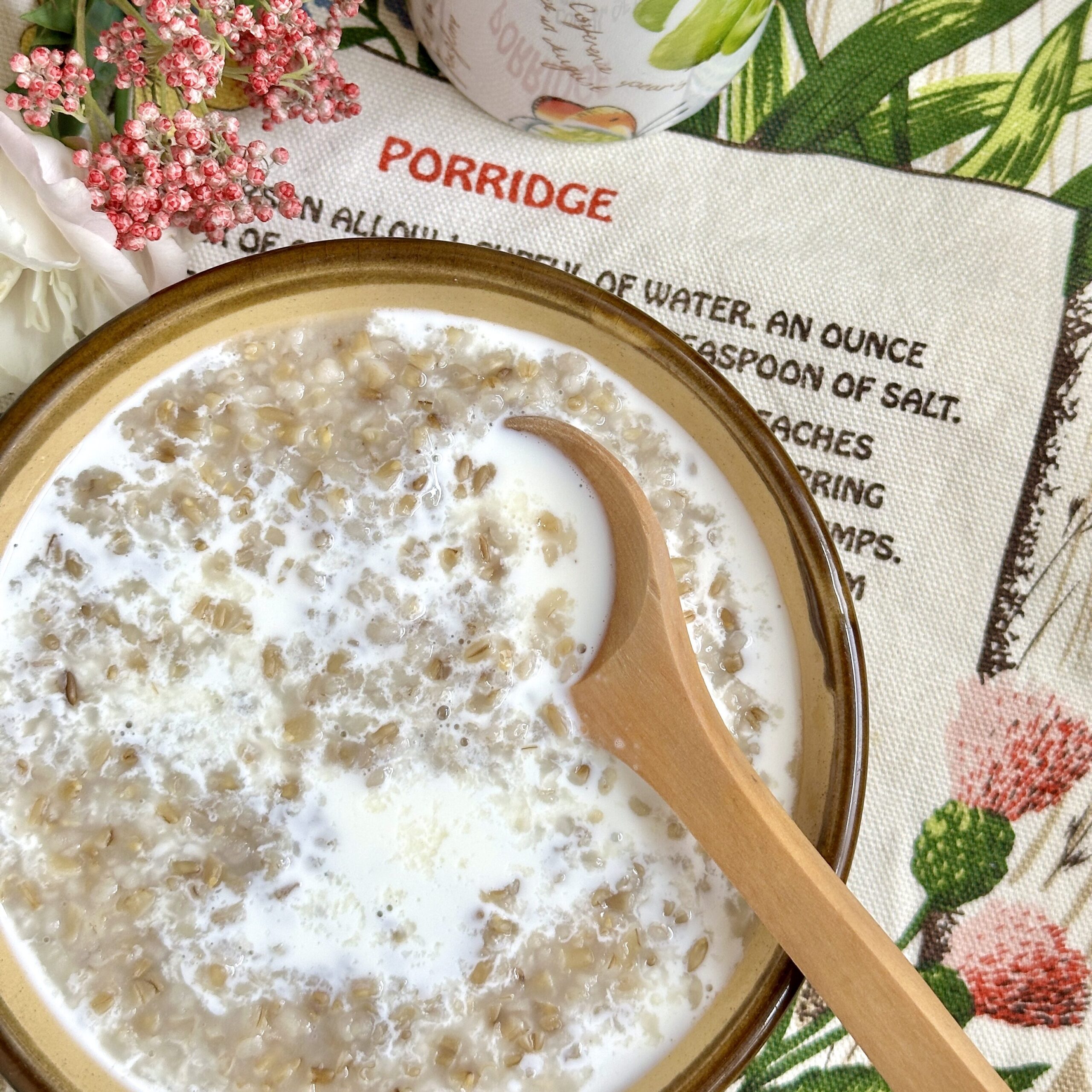 porridge with milk and cream