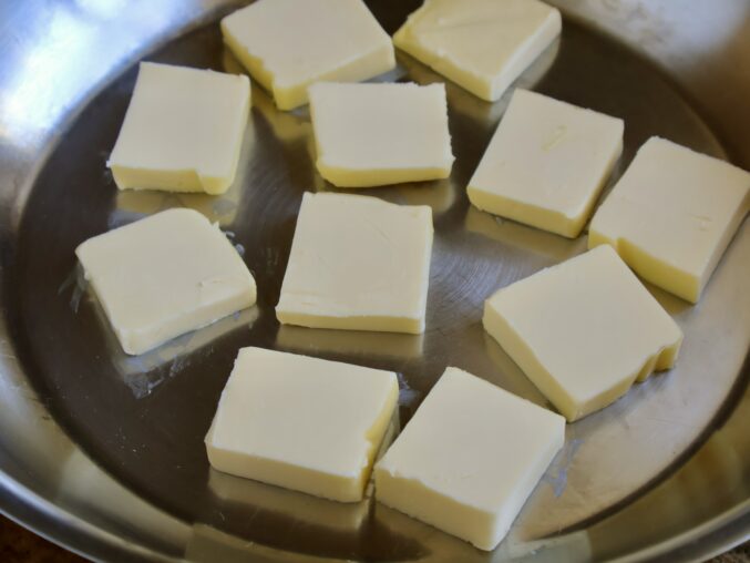 butter pieces in pan