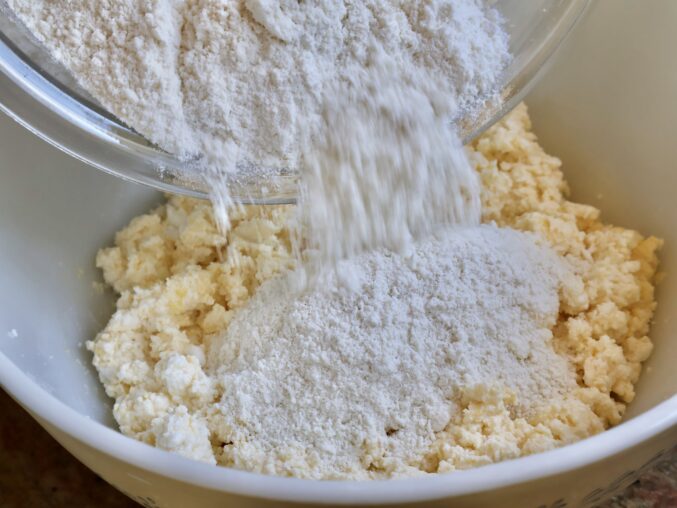 adding dry to wet ingredients