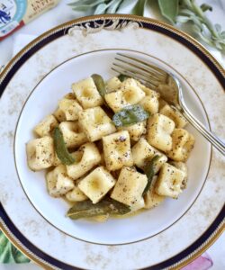 ricotta gnocchi in Wedgwood cornucopia plate