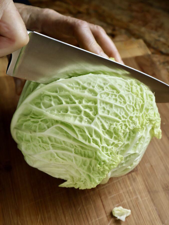 cutting a cabbage