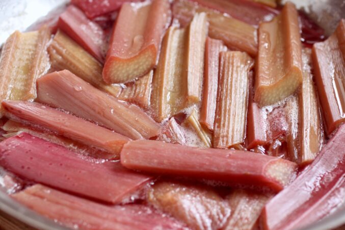 cooked rhubarb in a pan