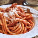 Amatriciana pasta in a bowl