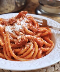 Amatriciana pasta in a bowl