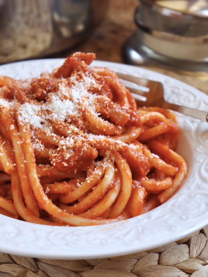 Amatriciana pasta in a bowl