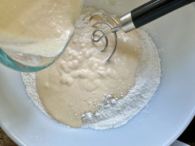adding wet to dry ingredients