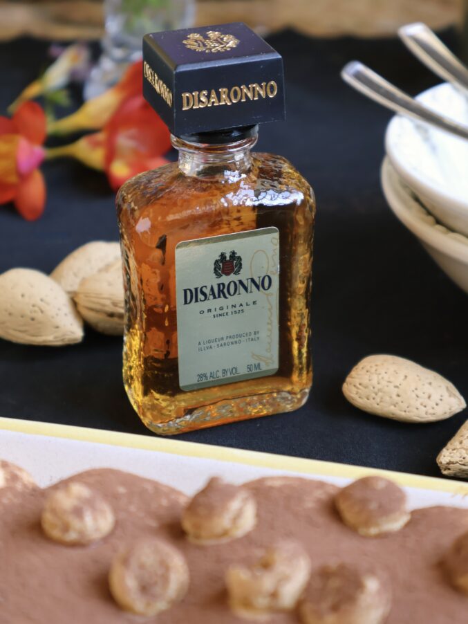 amaretto bottle with almonds