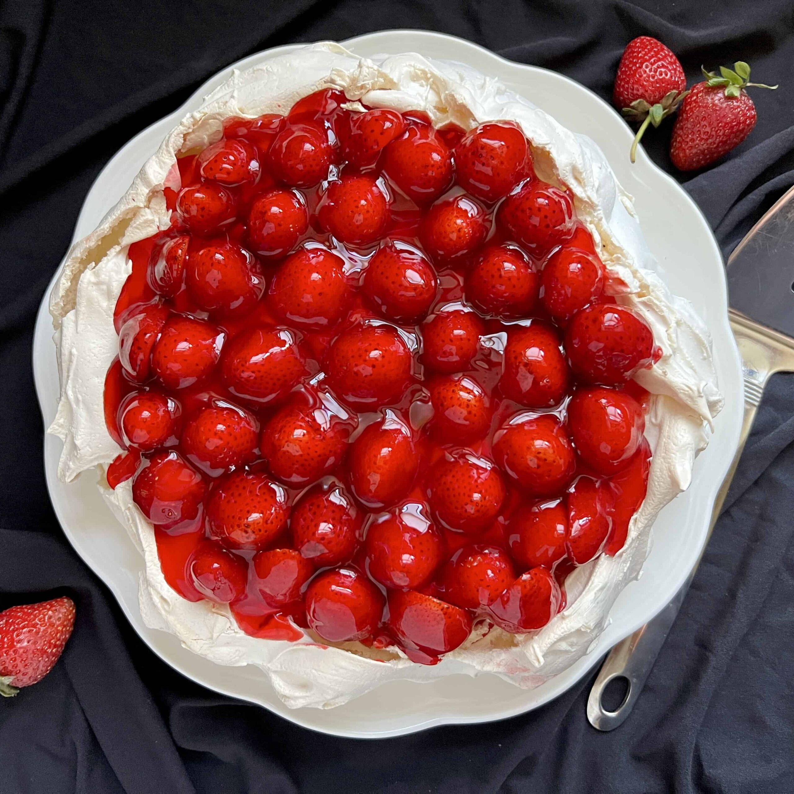 overhead view of strawberry dessert