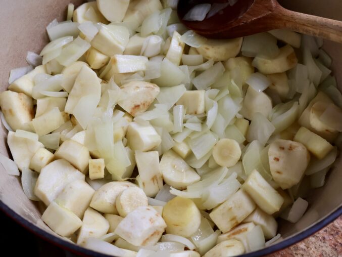 sautèing parsnips and onion