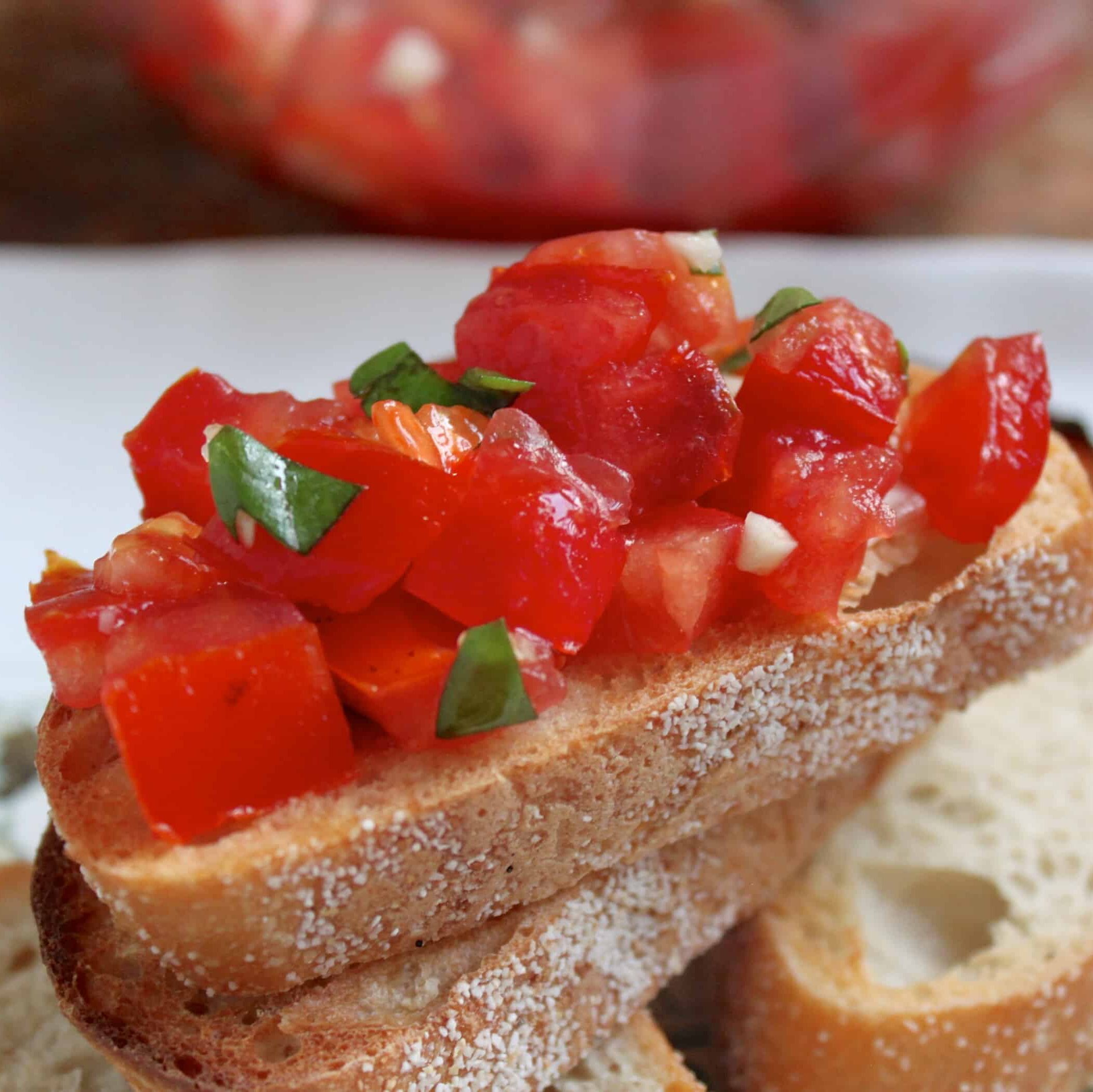 bruschetta with pieces of bread on a plate