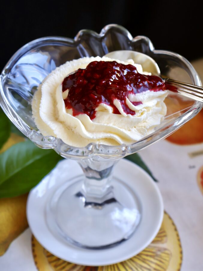 cheese based dessert with fruit topping