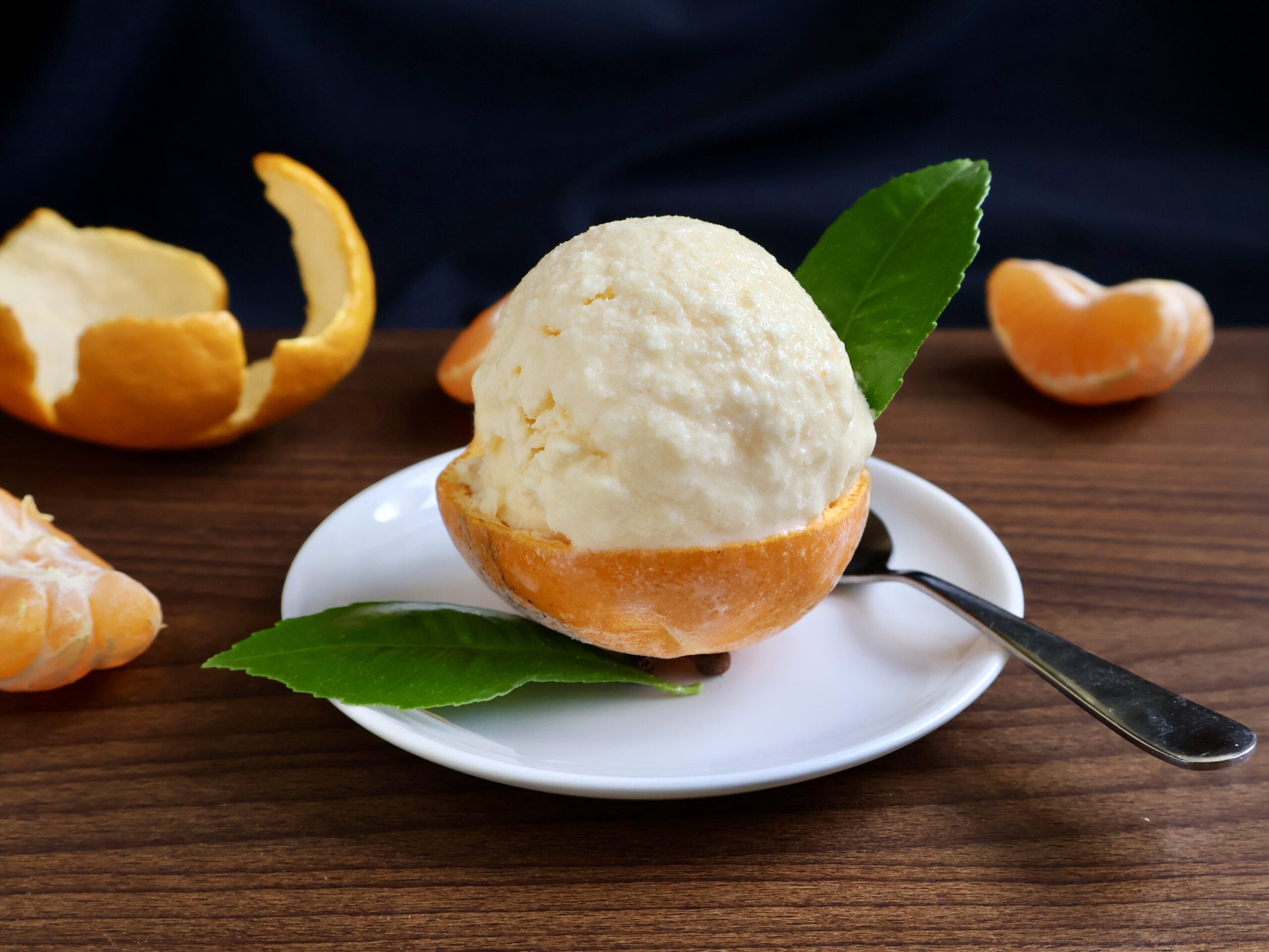 serving tangerine ice cream
