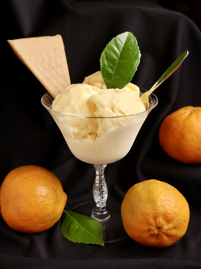 tangeringe ice cream with triangle wafter