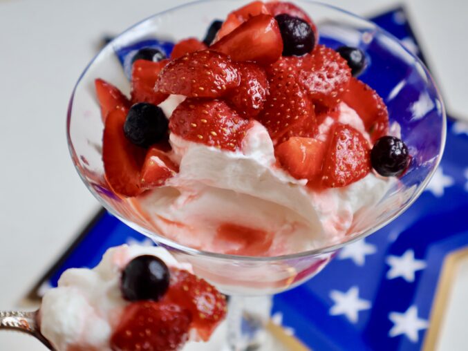 spooning into patriotic dessert