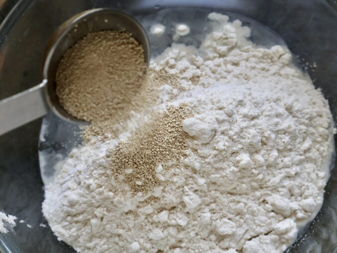 adding yeast for the poolish