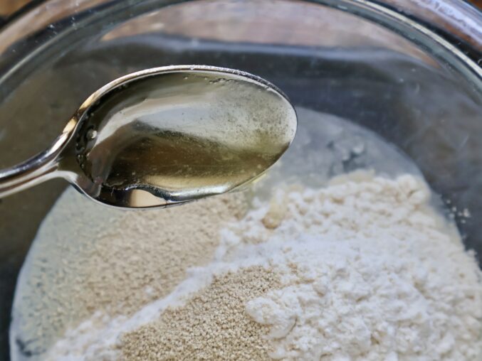 adding honey for poolish