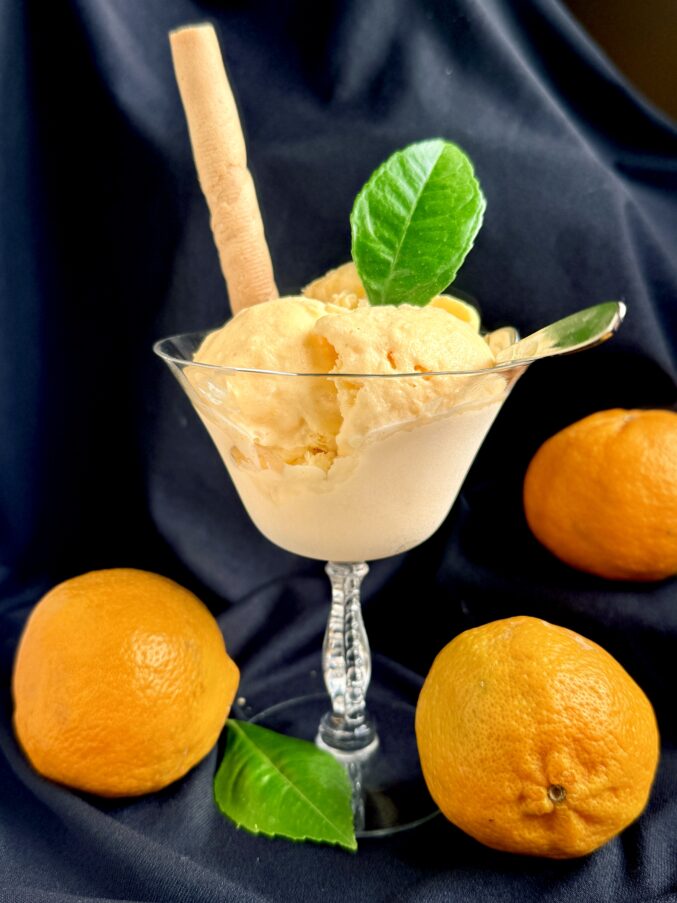 tangerine ice cream with pirouette