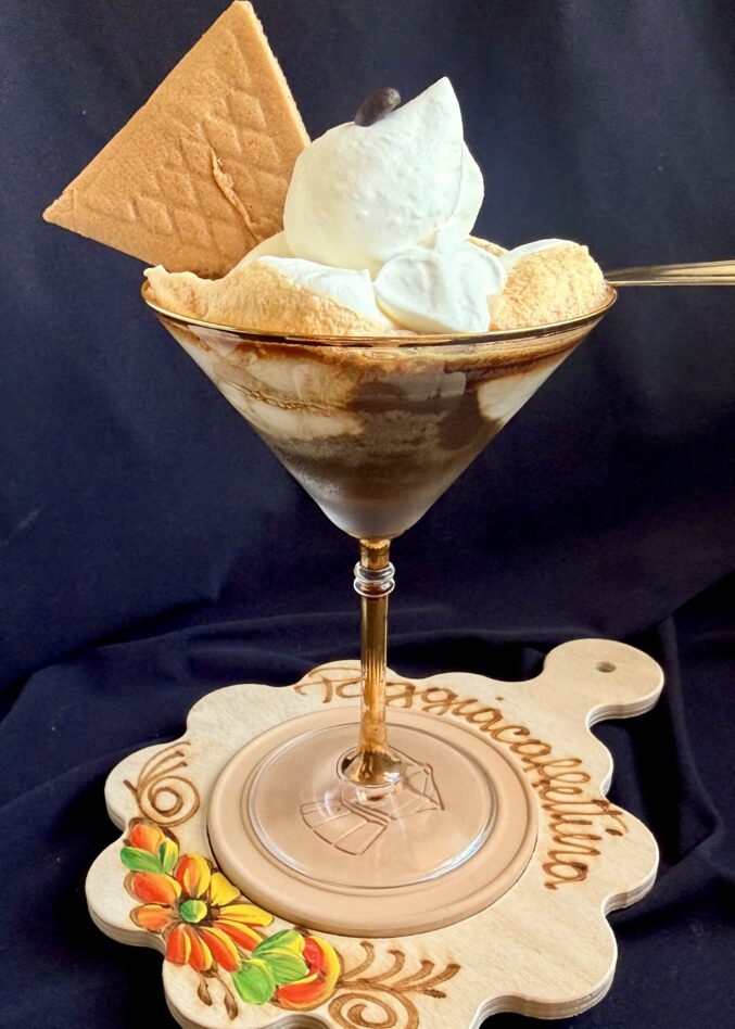 shakerato with wafer, cream and coffee bean