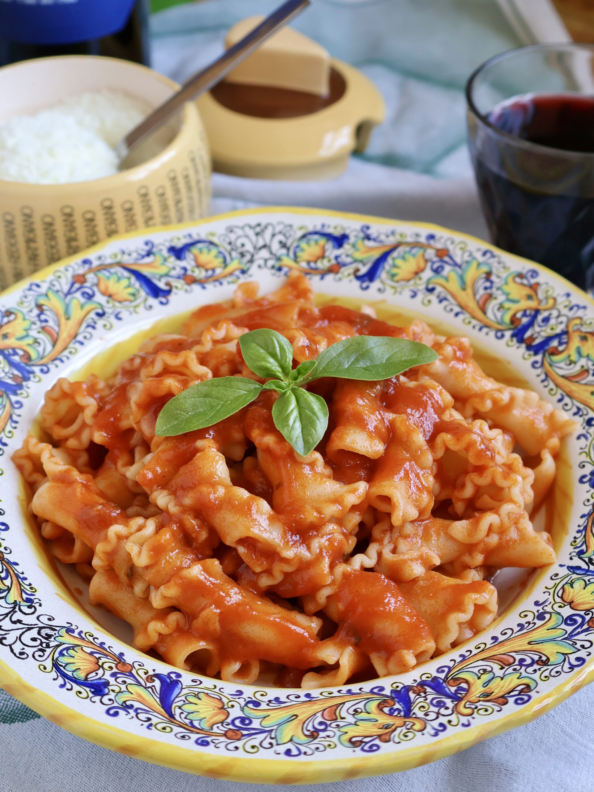 Gigli pasta in Italian bowl hero