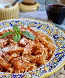 cheese topped vertical pasta plate