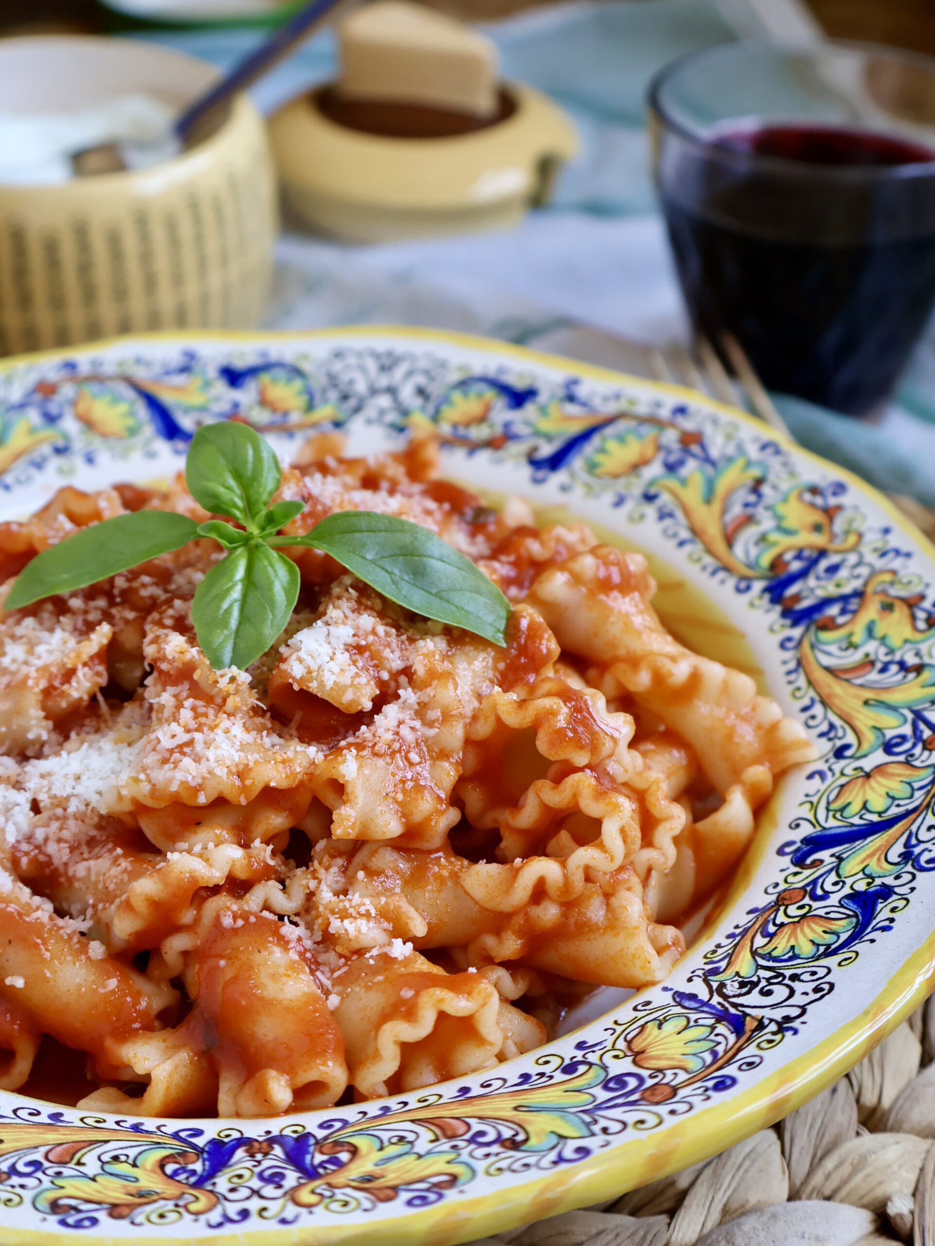 cheese topped vertical pasta plate