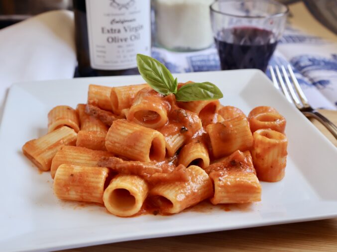 Pasta alla vodka with nonno's wine glass