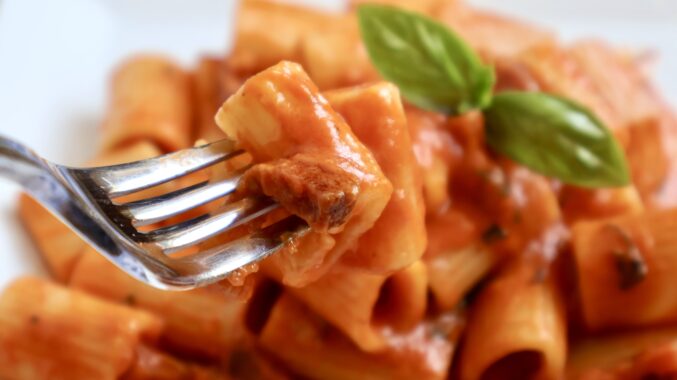 rigatoni on a fork