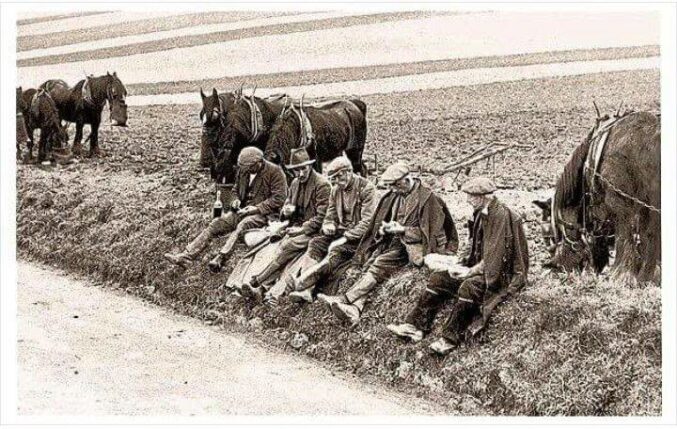 ploughmen having lunch in the field (credit unknown)