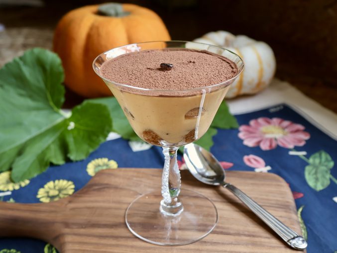 horizontal pumpkin tiramisu in glass