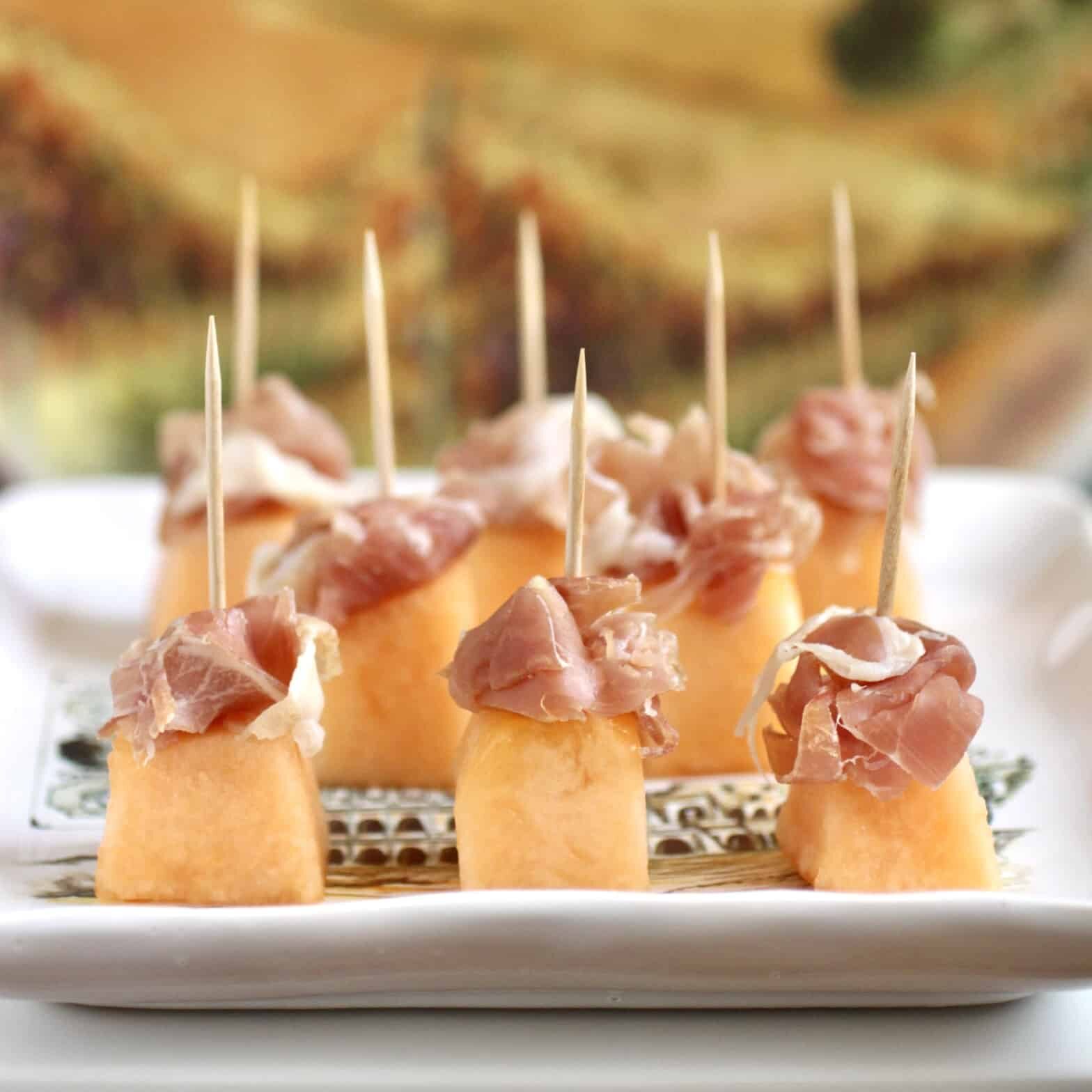 skewers of prosciutto with melon