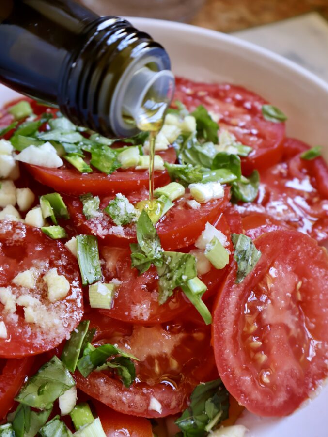 green garlic and tomatoes