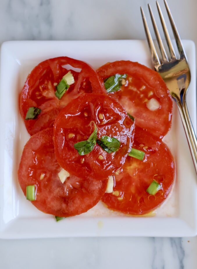 overhead Italian tomato salad