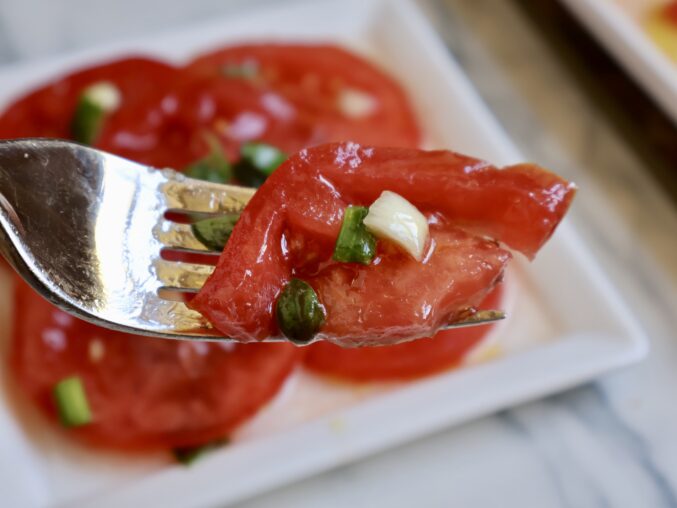 forkful of Italian tomato salad