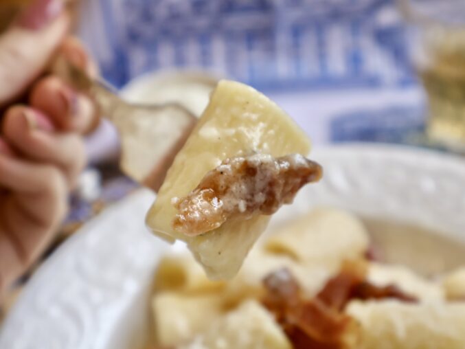 forkful of gricia pasta