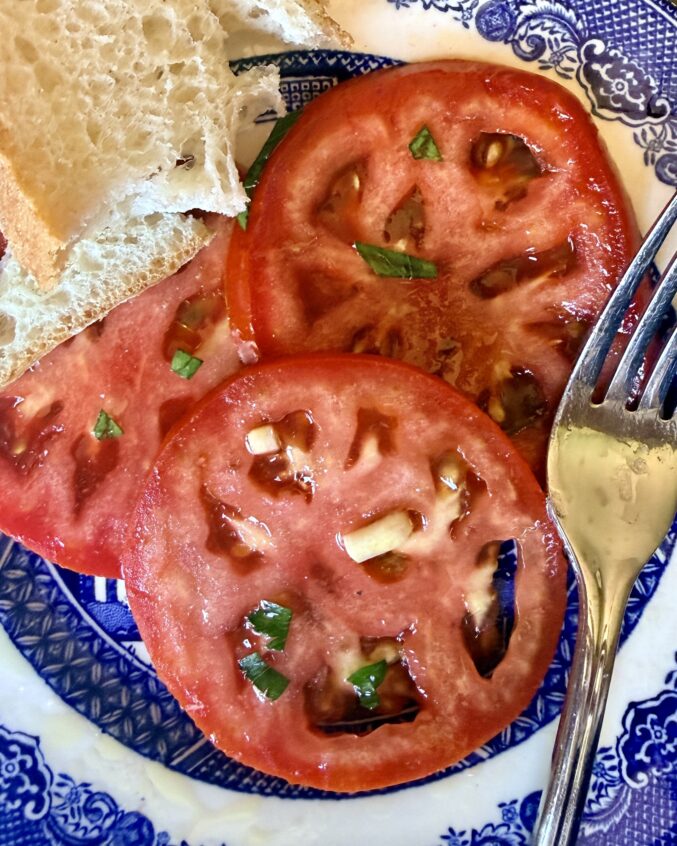 fork with tomato salad 