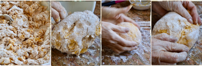 second step in making the pumpkin gnocchi dough