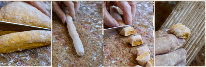 cutting and rolling the pumpkin gnocchi